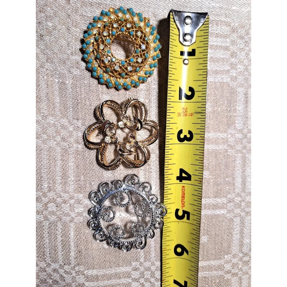 Sarah Coventry Brooches Set Of 3 Silver, Gold Tone Marked